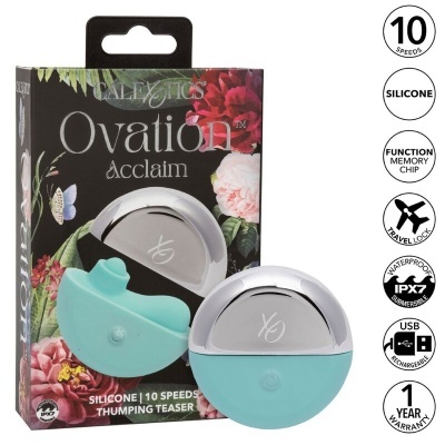 Dispositivo azul claro e prateado Ovation Acclaim da CalExotics com embalagem floral preta