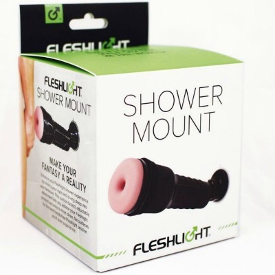 Embalagem branca com suporte de chuveiro preto e rosa da marca FLESHLIGHT