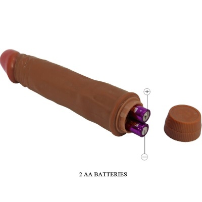 Vibrador castanho com 2 pilhas AA e tampa removível