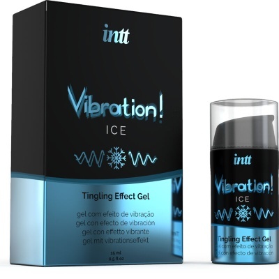 Gel de efeito vibração intt Vibration! ICE em embalagem preta e azul