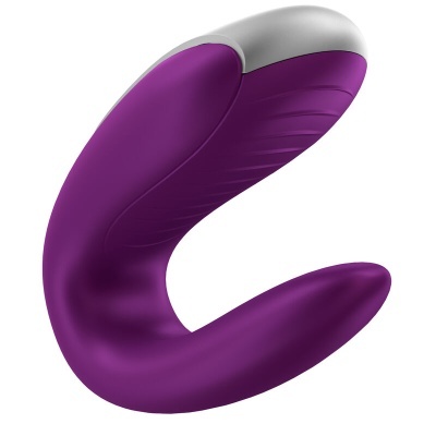 Vibrador curvo de silicone roxo com detalhes cinzentos