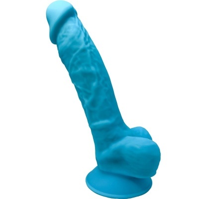 Dildo azul com textura detalhada e base de ventosa