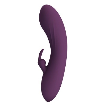 Vibrador roxo em silicone com apêndice