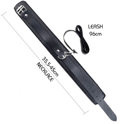 Colar preto com trela preta sobre fundo branco, com medidas indicadas.