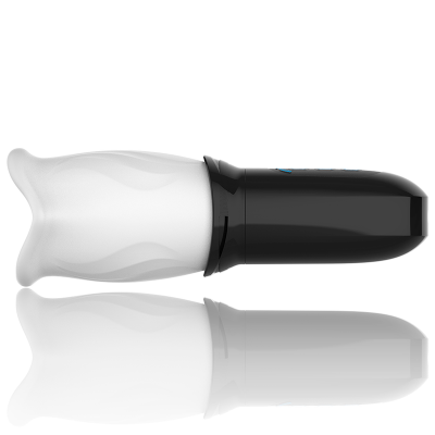 Frasco dispensador preto e branco, plástico translúcido, textura ondulada