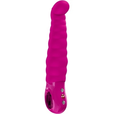 Vibrador rosa com botão FUN e botões de controlo