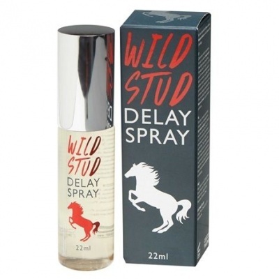 Spray WILD STUD DELAY SPRAY com imagem de cavalo em embalagem preta