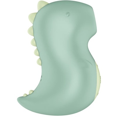 Cadeira de criança em forma de dinossauro azul e creme vista lateral