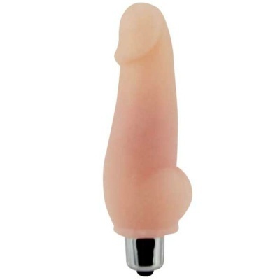 Vibrador cor de pele com base metálica prateada