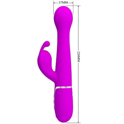 Vibrador rosa em silicone com duas extremidades distintas e faixa prateada