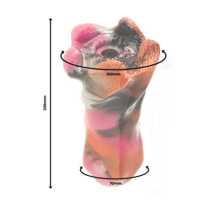 Objeto artístico em forma de torso com várias cores e textura irregular