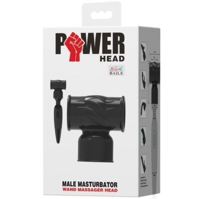 Embalagem branca de masturbador masculino POWER HEAD preto com símbolo de punho vermelho