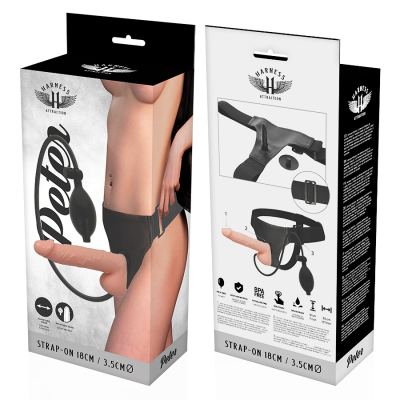 Embalagem de strap-on Peter com dildo 18cm cor pele