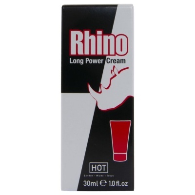 Caixa de creme Rhino Long Power Cream preto, branco e vermelho