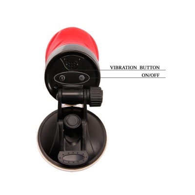 Dispositivo eletrônico vermelho e preto com ventosa e botões de controlo