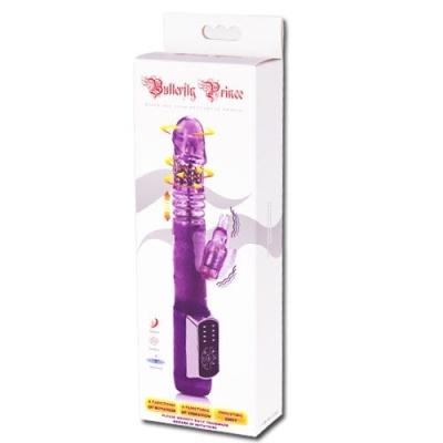 Caixa branca com vibrador roxo translúcido e texto Butterfly Prince