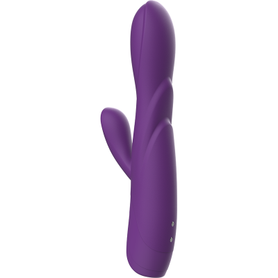 Vibrador roxo com estimulador lateral sobre fundo branco