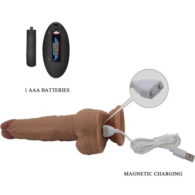 Dildo realista cor pele com carregamento magnético e indicação de baterias AAA