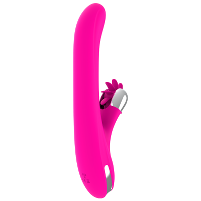 Vibrador cor-de-rosa com design curvo e estimulador adicional