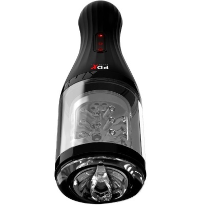 Dispositivo eletrônico preto com parte inferior transparente e botões vermelhos