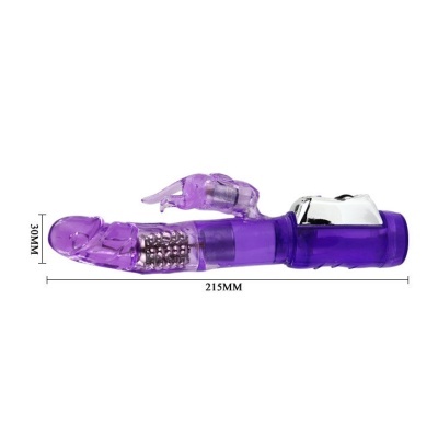 Vibrador roxo translúcido com textura e detalhes cromados