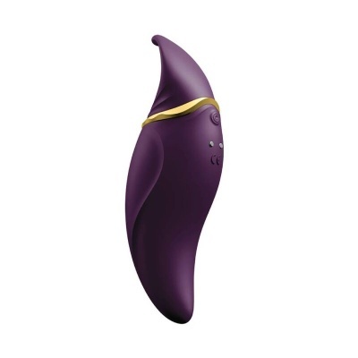 Vibrador roxo com detalhes dourados e botões