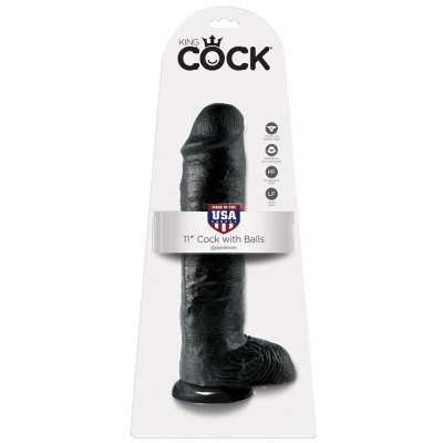 Dildo preto texturizado com embalagem branca da marca KING COCK
