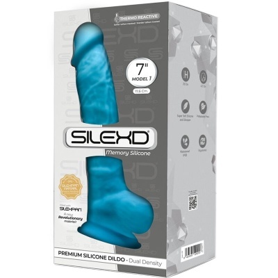 Embalagem com dildo azul turquesa Silex'D em silicone de memória e dupla densidade.