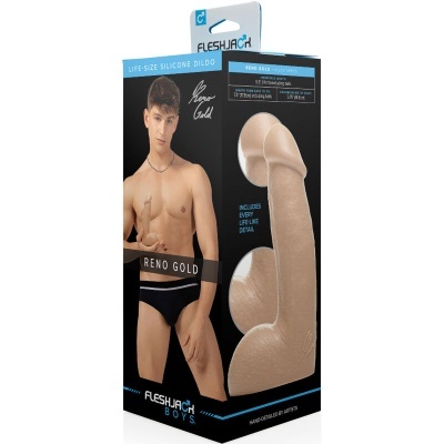 Embalagem com dildo de silicone e imagem de homem para produto adulto