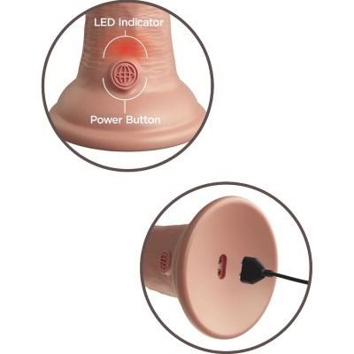 Detalhe de produto em tom pele com botão de energia, indicador LED e porta USB
