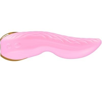 Vibrador rosa texturizado com acabamento dourado