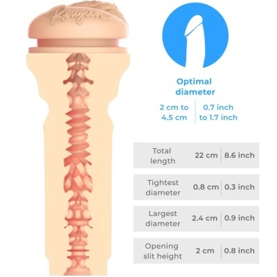 Produto texturizado com tampa rosa e medidas em cm e polegadas à direita.