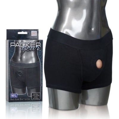 Cuecas boxer pretas com orifício frontal e embalagem