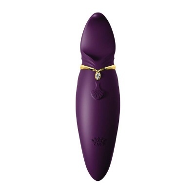 Vibrador feminino roxo em silicone com detalhes dourados e pedraria