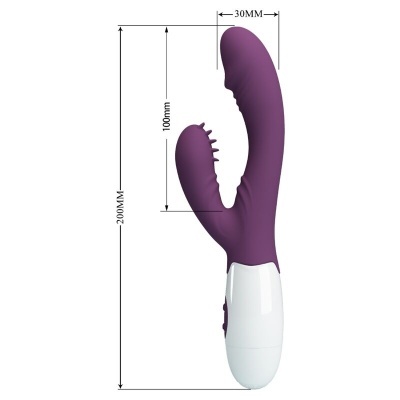 Vibrador roxo com duas extremidades e base branca