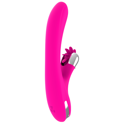 Vibrador cor-de-rosa em silicone com controle e detalhes prateados