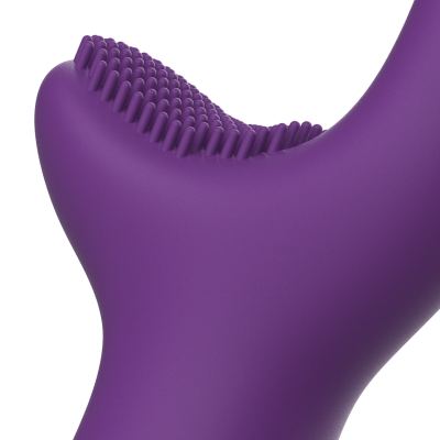 Produto roxo em silicone com superfície texturizada e filamentos grossos
