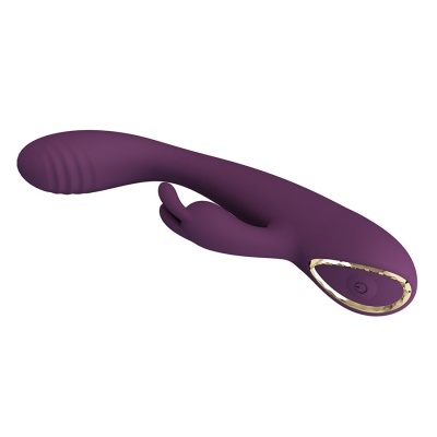 Vibrador roxo com textura e botão de ligar