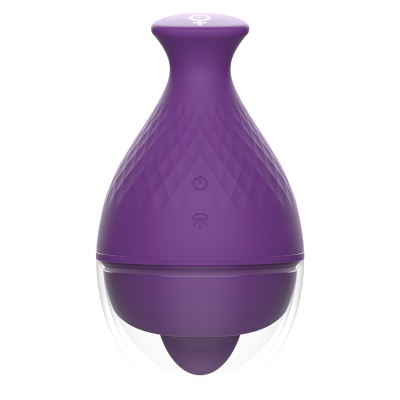 Dispositivo compacto roxo com superfície texturada e botões no centro