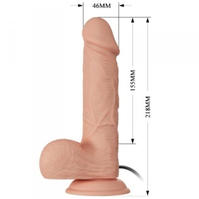 Dildo realista cor de pele com ventosa e medidas indicadas.