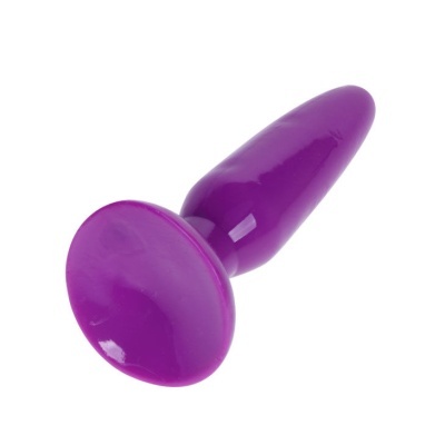 Plug anal roxo de silicone com base larga em fundo branco