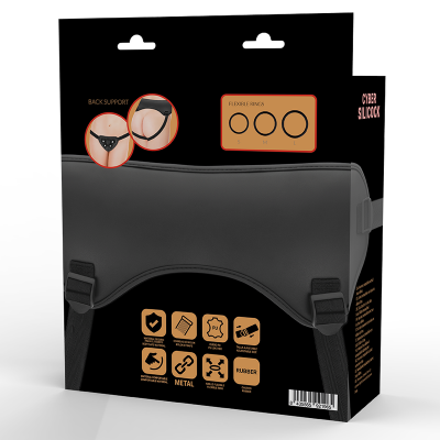 Embalagem preta de suporte para costas com texto e imagens