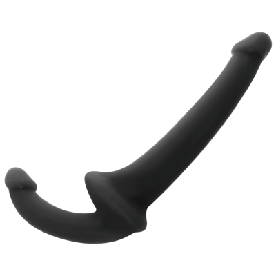 Brinquedo sexual preto de silicone com design curvado e dois tubos