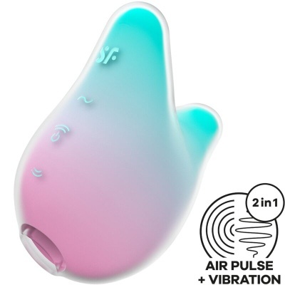 Dispositivo erótico em silicone com gradiente azul turquesa para rosa e texto 2in1 Air Pulse + Vibration