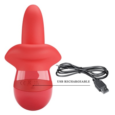 Vibrador de silicone vermelho com cabo USB para recarga