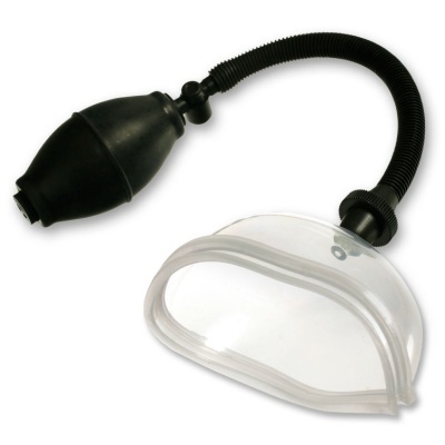 Dispositivo com bomba manual preta e ventosa transparente com parte flexível preta