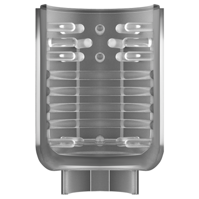 Acessório de plástico translúcido cinza com dentes horizontais