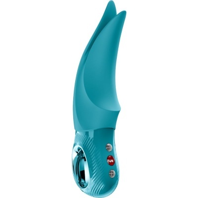 Vibrador azul em silicone com botões e design ergonómico