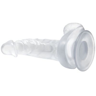 Dildo transparente com base larga em fundo branco