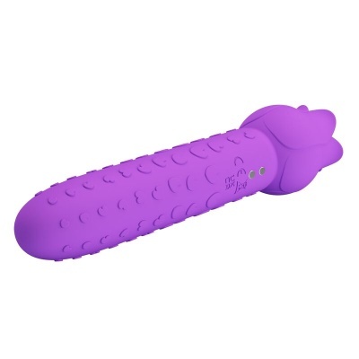 Vibrador roxo com textura e botões prateados